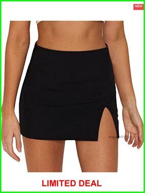 High Waisted Stretch Bodycon Mini Skirt with Slit